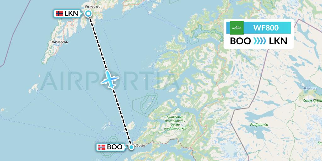 WF800 Wideroe Flight Map: Bodo to Leknes
