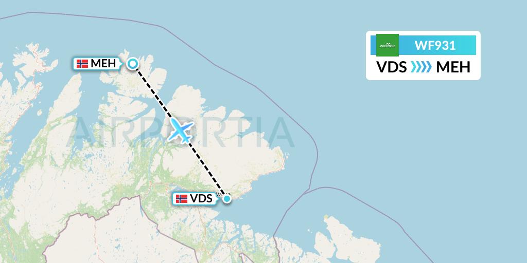 WF931 Wideroe Flight Map: Vadso to Mehamn