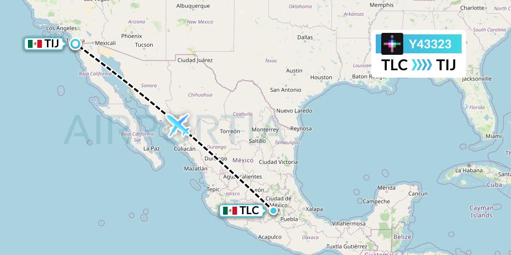 Y43323 Volaris Flight Map: Mexico City to Tijuana