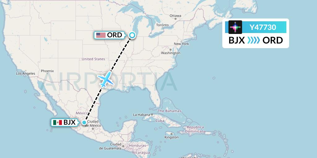 Y47730 Volaris Flight Map: Silao to Chicago