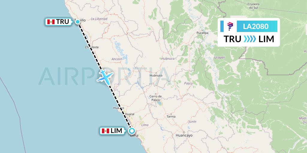LA2080 LAN Airlines Flight Map: Trujillo to Lima