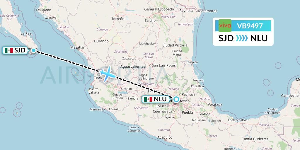 VB9497 VivaAerobus Flight Map: San Jose del Cabo to Reyes Acozac