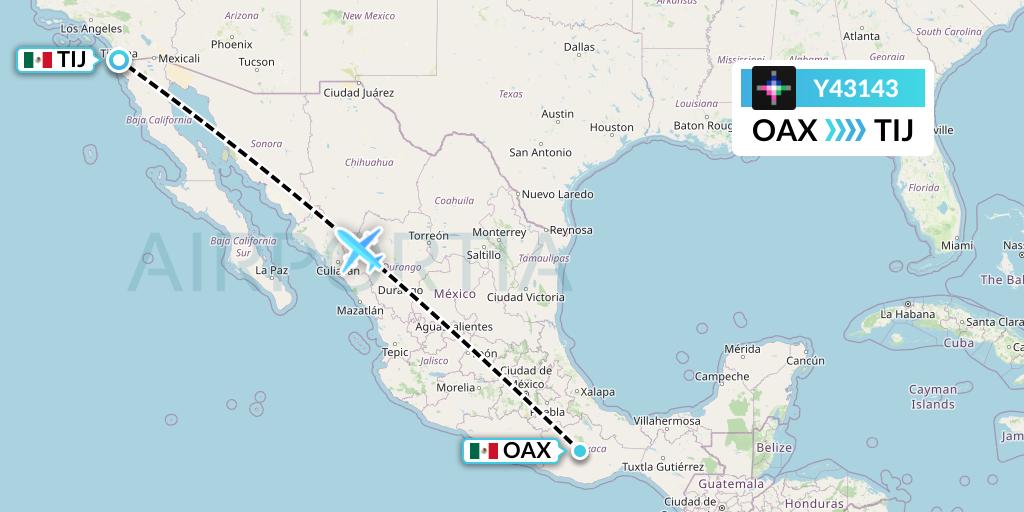 Y43143 Volaris Flight Map: Oaxaca to Tijuana