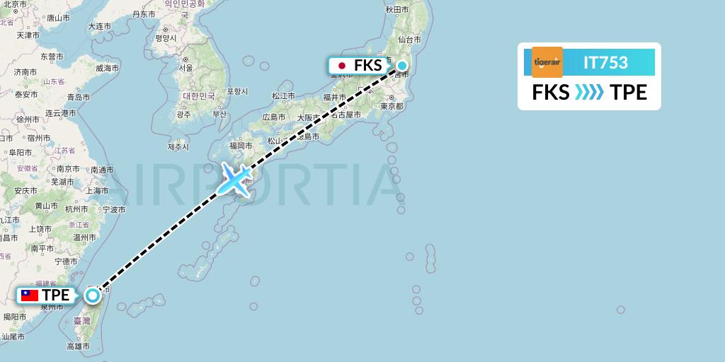 IT753 Tigerair Taiwan Flight Map: Sukagawa to Taipei