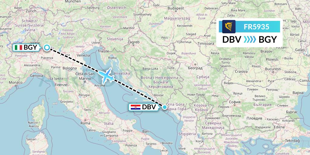 FR5935 Ryanair Flight Map: Dubrovnik to Milan
