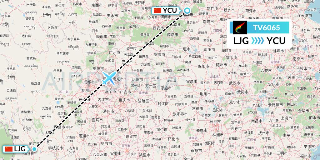 TV6065 Tibet Airlines Flight Map: Lijiang to Yuncheng