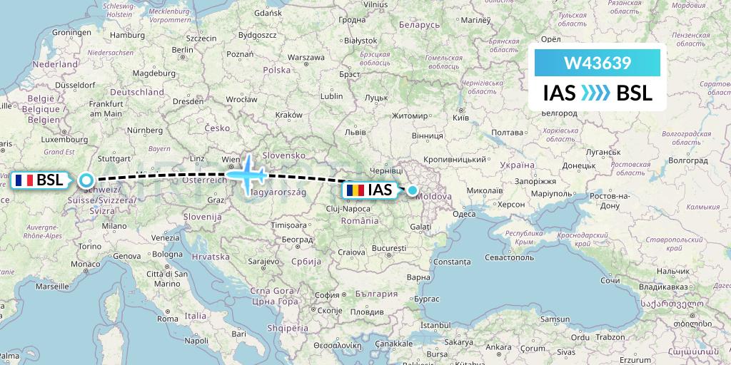 W43639 Wizz Air Malta Flight Map: Iasi to Basel