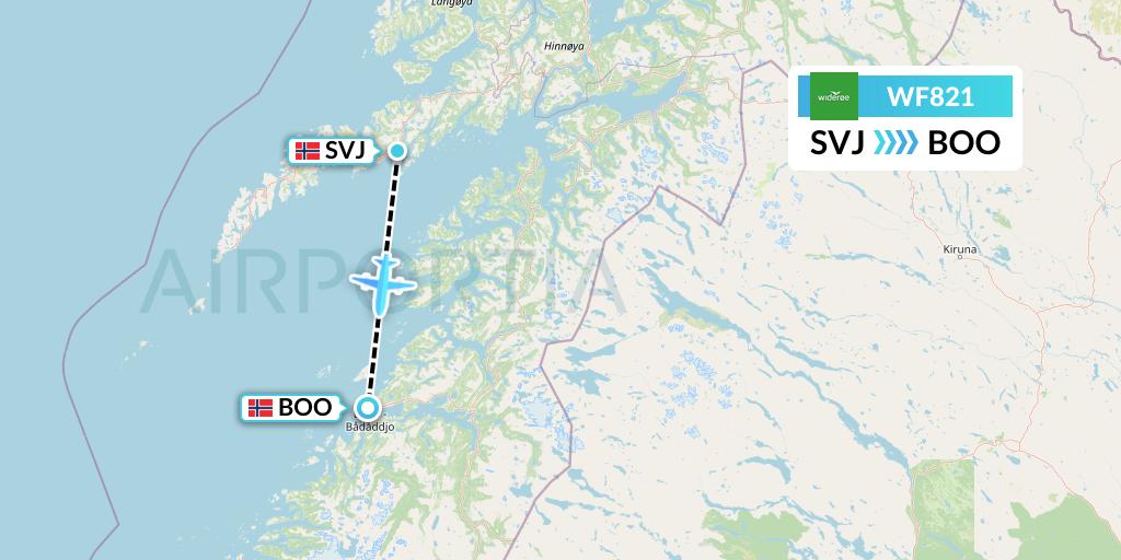 WF821 Wideroe Flight Map: Svolvaer to Bodo