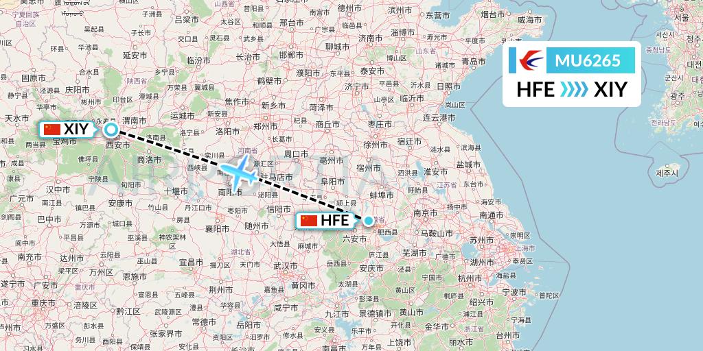 MU6265 China Eastern Airlines Flight Map: Hefei to Xi'an