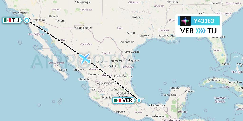 Y43383 Volaris Flight Map: Veracruz to Tijuana
