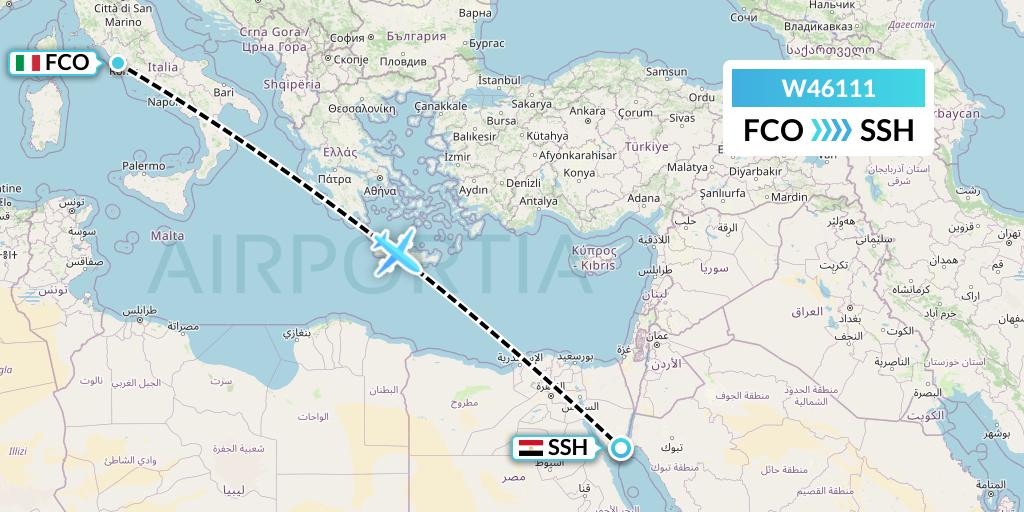 W46111 Wizz Air Malta Flight Map: Rome to Sharm el-Sheikh