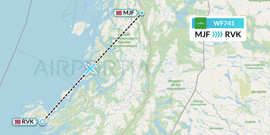 WF741 Wideroe Flight Map: Mosjoen to Rorvik