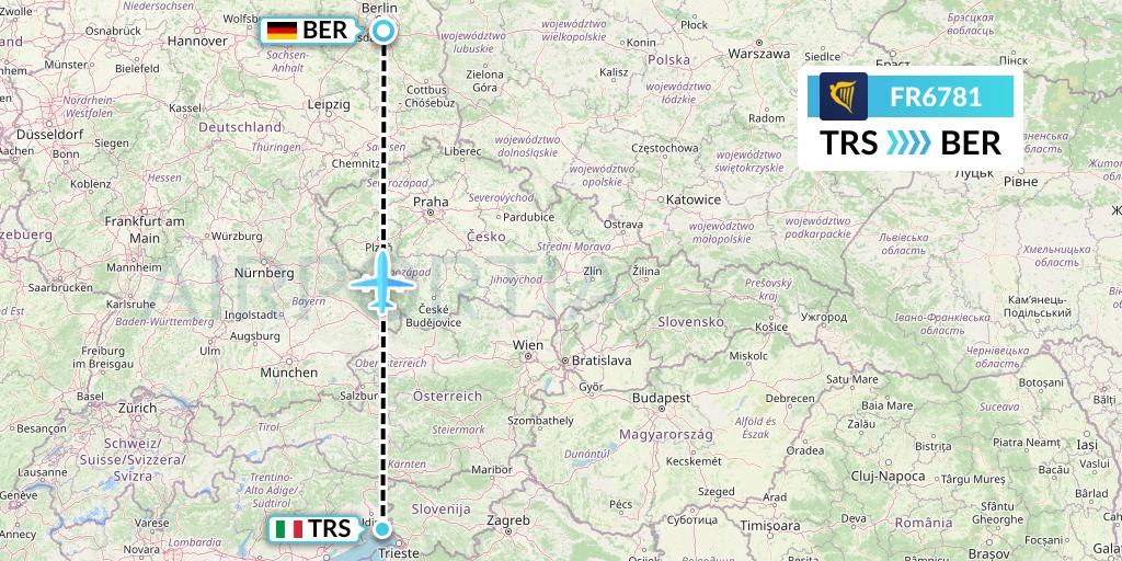 FR6781 Ryanair Flight Map: Trieste to Berlin