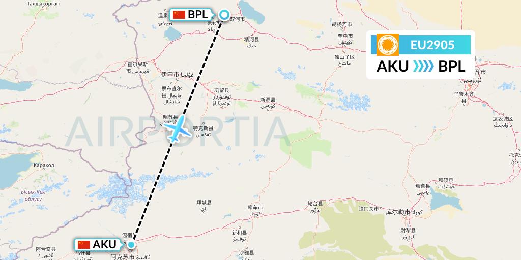 EU2905 Chengdu Airlines Flight Map: Aksu to Bole