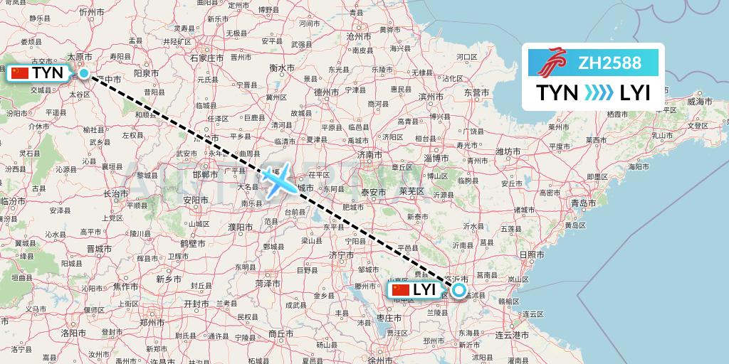 ZH2588 Shenzhen Airlines Flight Map: Taiyuan to Linyi