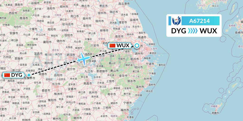 A67214 Hongtu Airlines Flight Map: Dayong to Wuxi