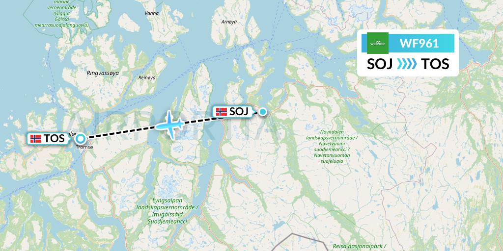 WF961 Wideroe Flight Map: Sorkjosen to Tromso