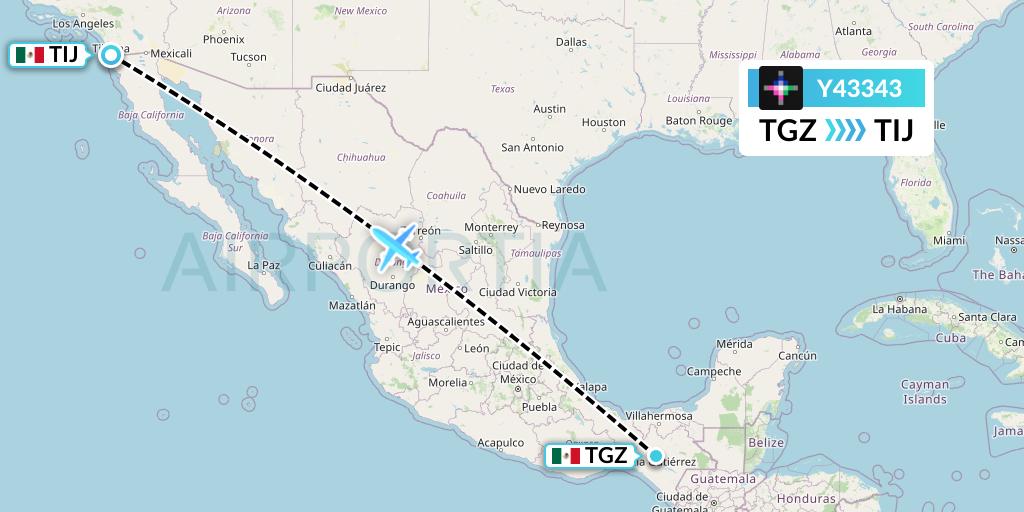 Y43343 Volaris Flight Map: Tuxtla Gutierrez to Tijuana