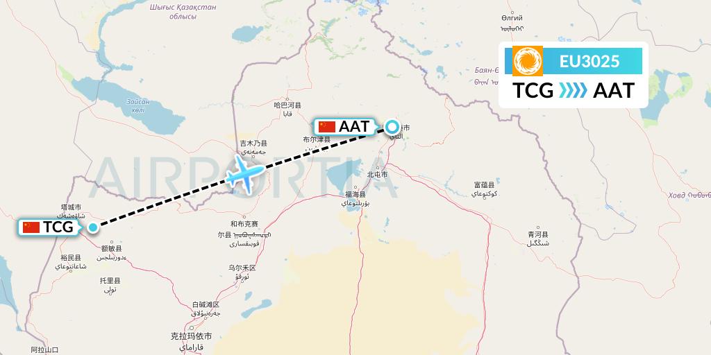 EU3025 Chengdu Airlines Flight Map: Tacheng to Altay