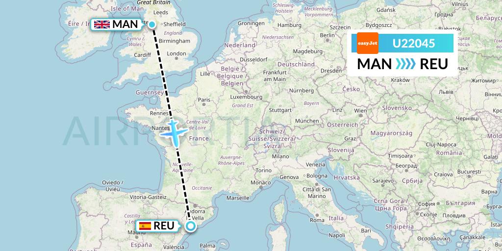U22045 EasyJet Flight Map: Manchester to Reus