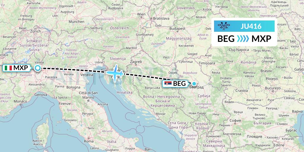 JU416 AirSERBIA Flight Map: Belgrade to Milan