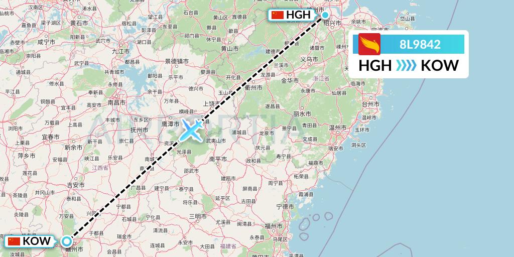 8L9842 Lucky Air Flight Map: Hangzhou to Ganzhou