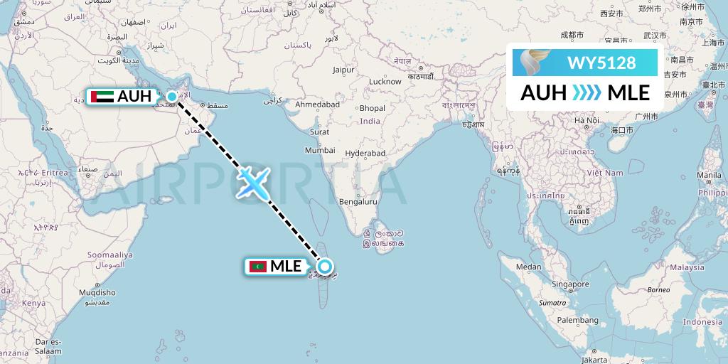 WY5128 Oman Air Flight Map: Abu Dhabi to Male