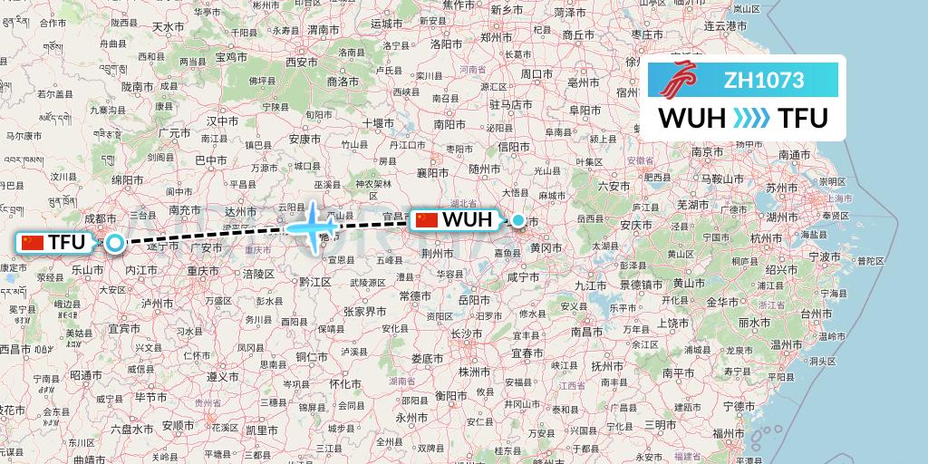ZH1073 Shenzhen Airlines Flight Map: Wuhan to Chengdu