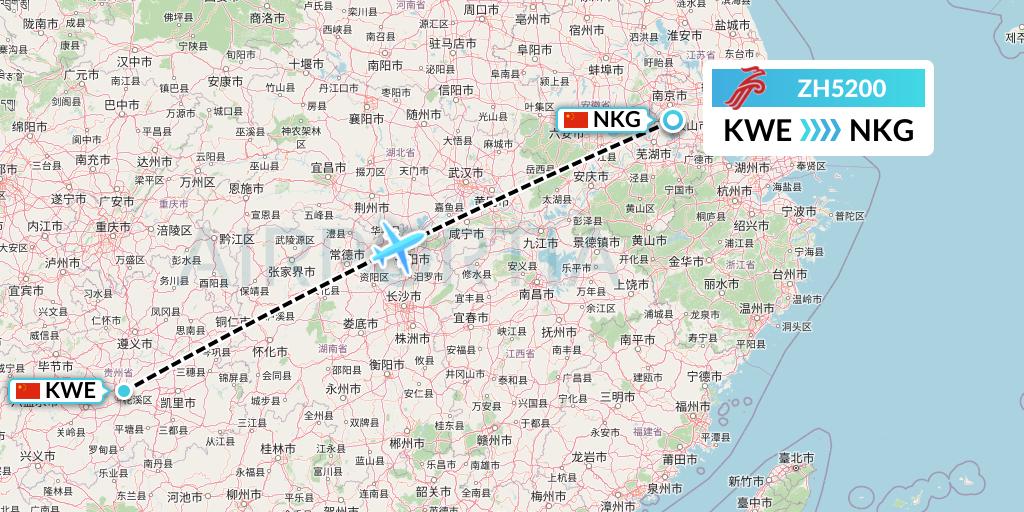 ZH5200 Shenzhen Airlines Flight Map: Guiyang to Nanjing