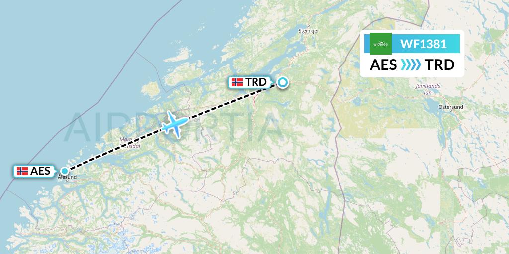 WF1381 Wideroe Flight Map: Alesund to Trondheim