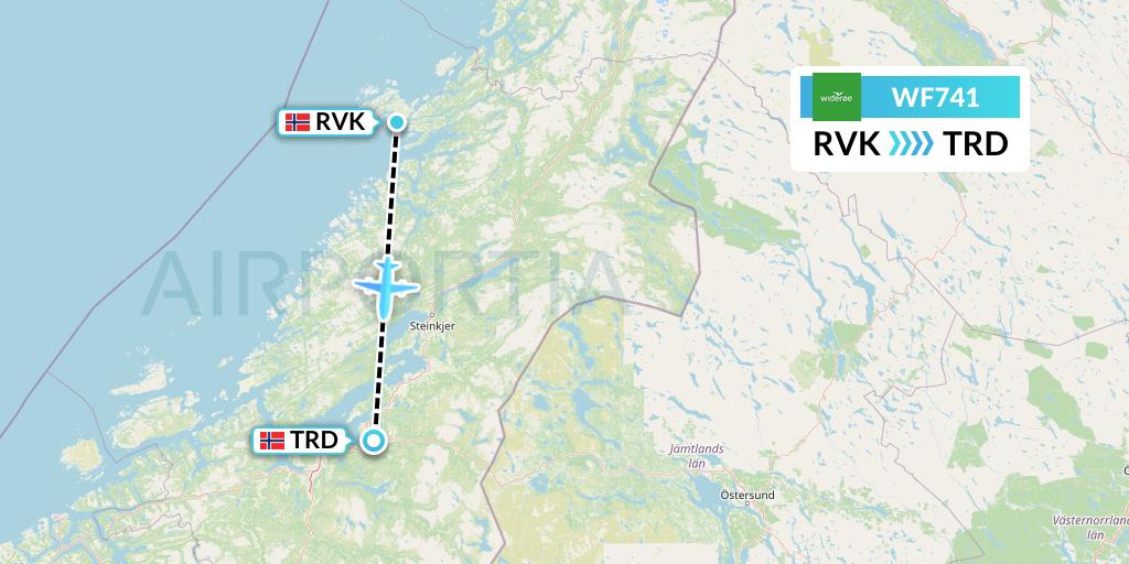 WF741 Wideroe Flight Map: Rorvik to Trondheim