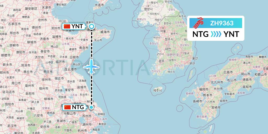 ZH9363 Shenzhen Airlines Flight Map: Nantong to Yantai