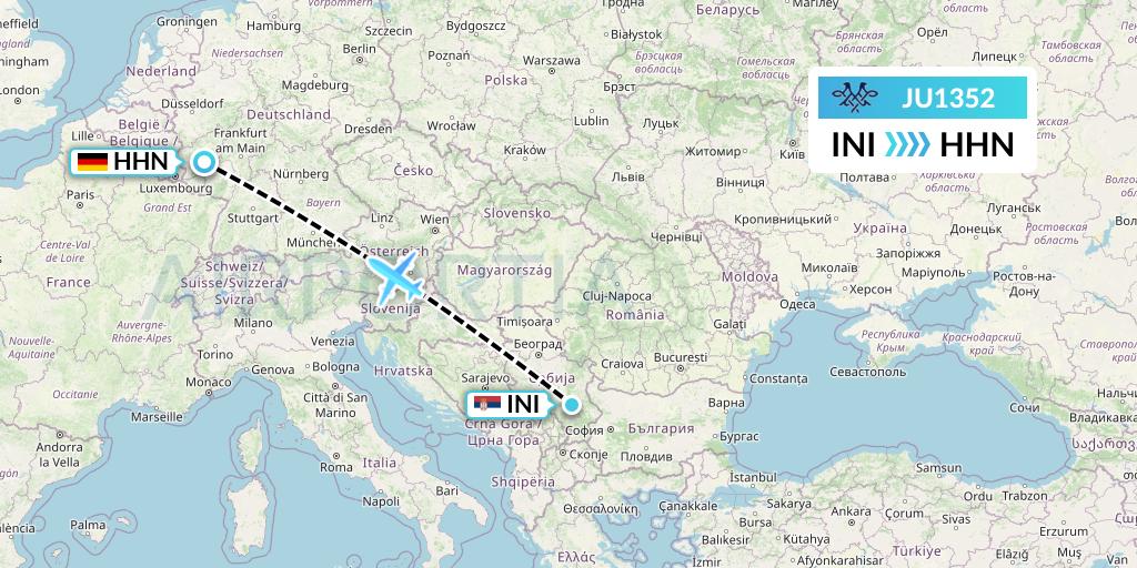 JU1352 AirSERBIA Flight Map: Nis to Hahn