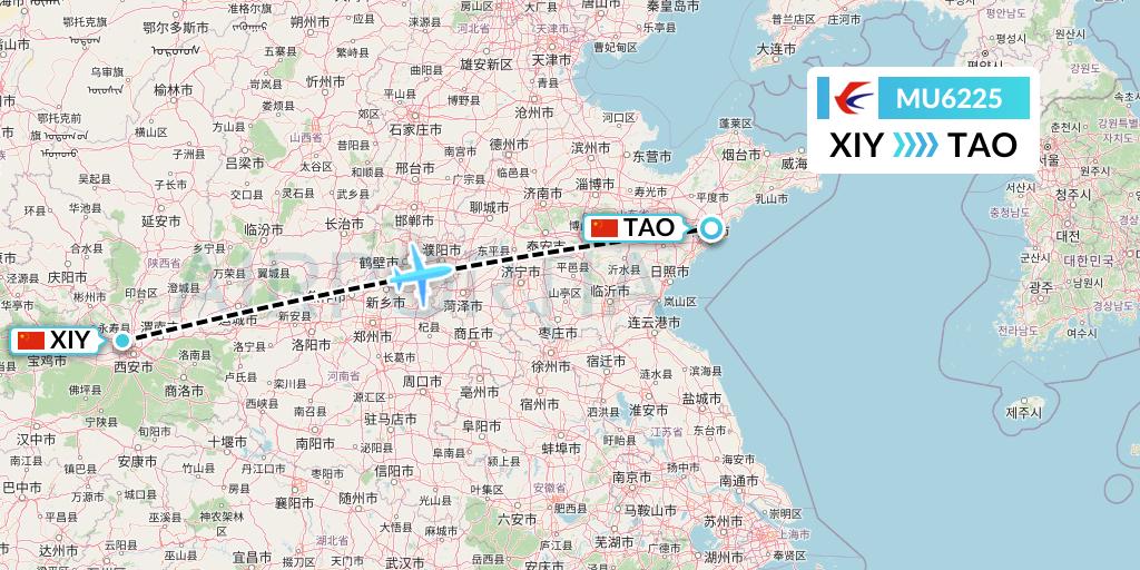 MU6225 China Eastern Airlines Flight Map: Xi'an to Qingdao