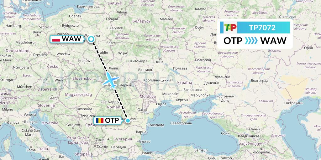 TP7072 TAP Portugal Flight Map: Bucharest to Warsaw