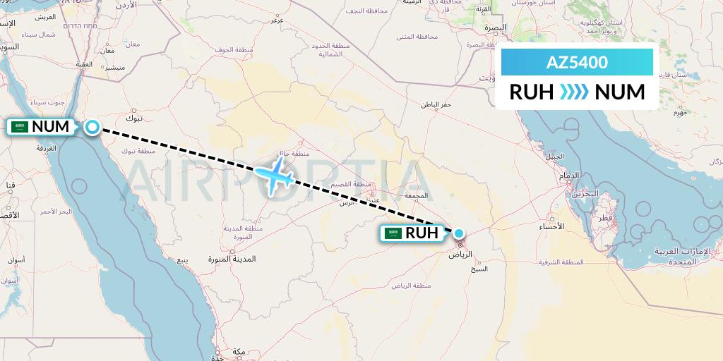 AZ5400 ITA Airways Flight Map: Riyadh to Tabuk