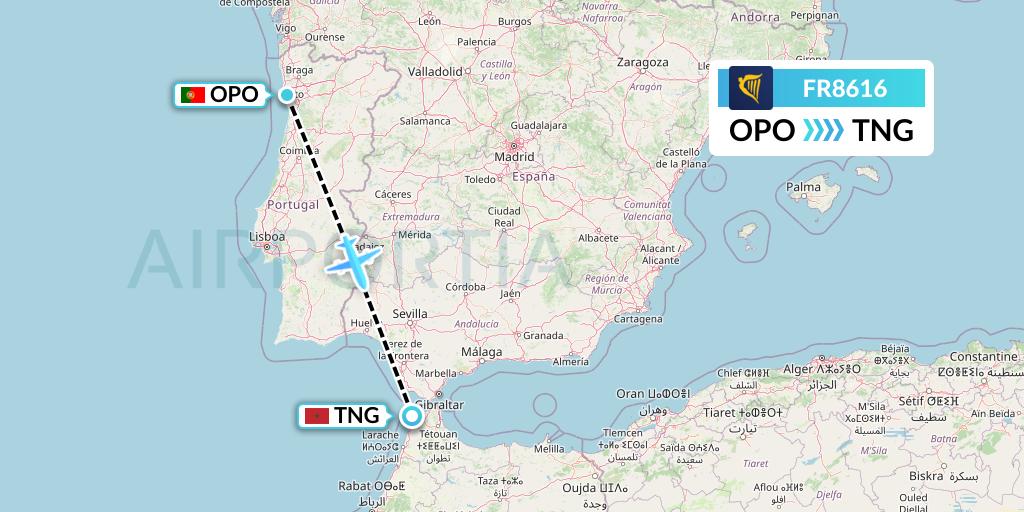 FR8616 Ryanair Flight Map: Porto to Tangier