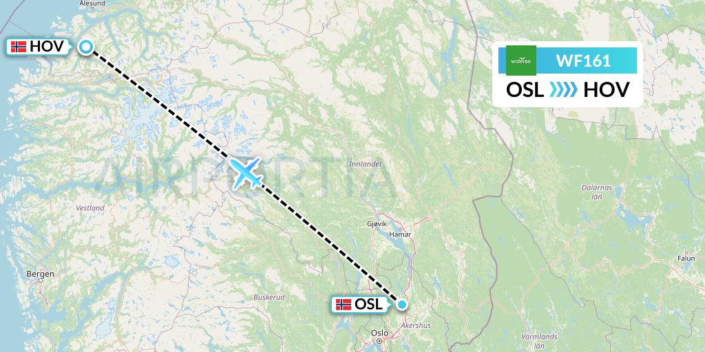 WF161 Wideroe Flight Map: Oslo to Orsta Volda