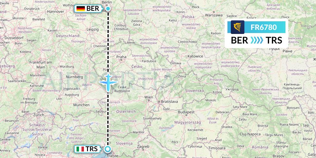 FR6780 Ryanair Flight Map: Berlin to Trieste