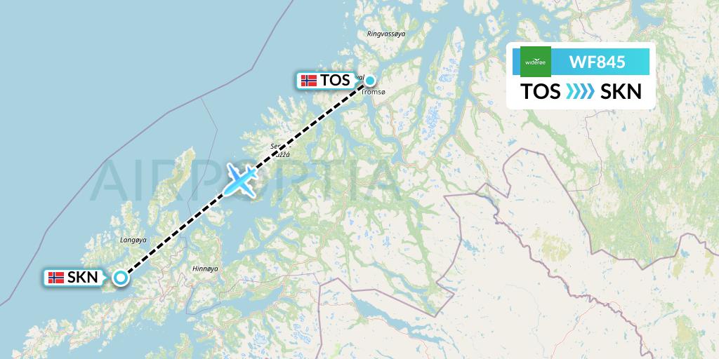 WF845 Wideroe Flight Map: Tromso to Stokmarknes