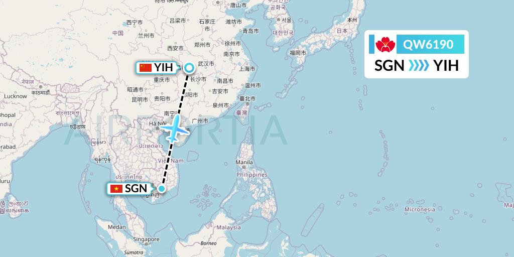 QW6190 Qingdao Airlines Flight Map: Ho Chi Minh City to Yichang