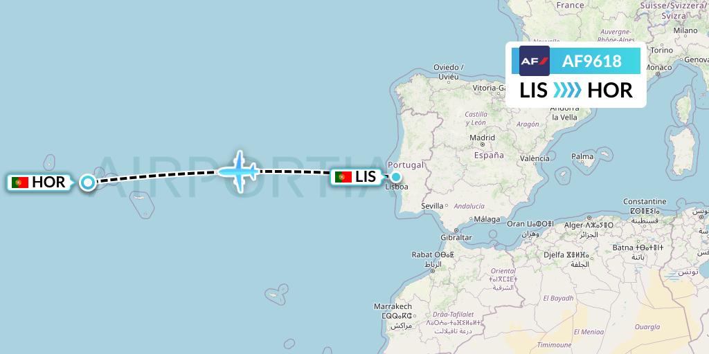 AF9618 Air France Flight Map: Lisbon to Horta