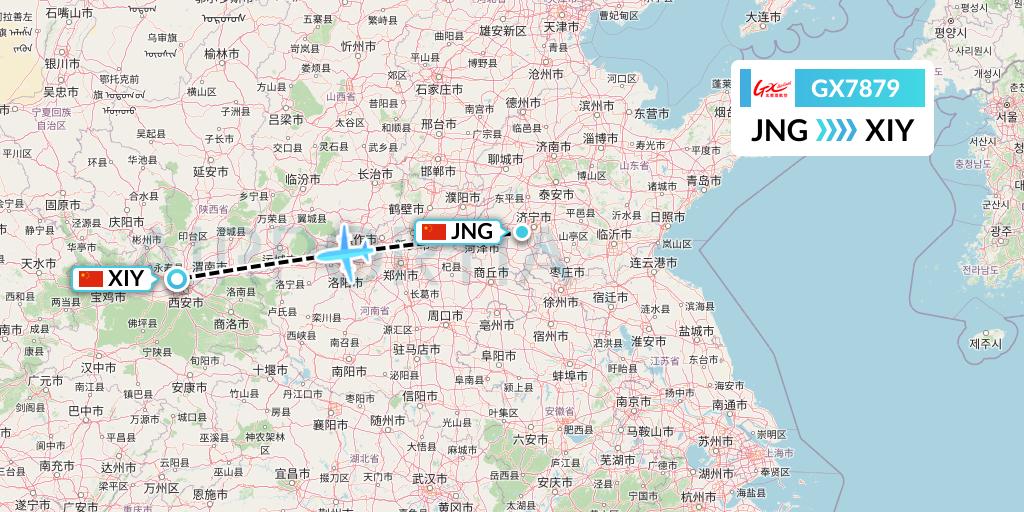 GX7879 GX Airlines Flight Map: Jining to Xi'an