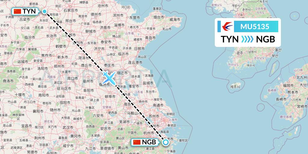 MU5135 China Eastern Airlines Flight Map: Taiyuan to Ningbo