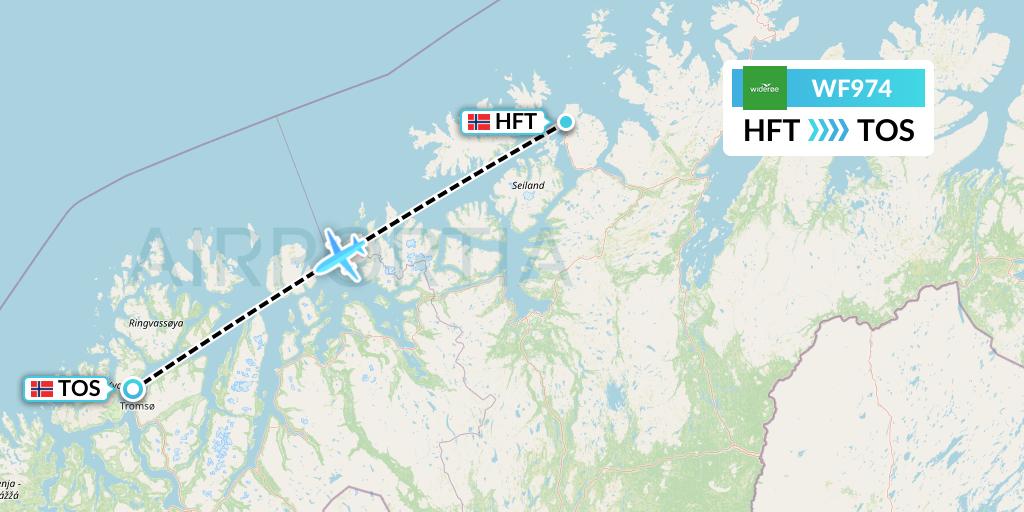 WF974 Wideroe Flight Map: Hammerfest to Tromso