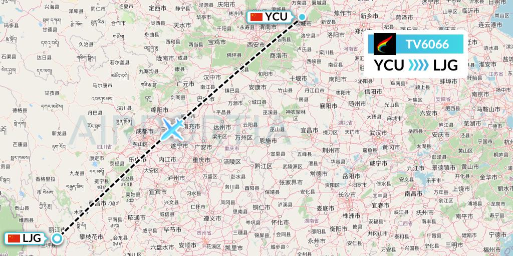 TV6066 Tibet Airlines Flight Map: Yuncheng to Lijiang