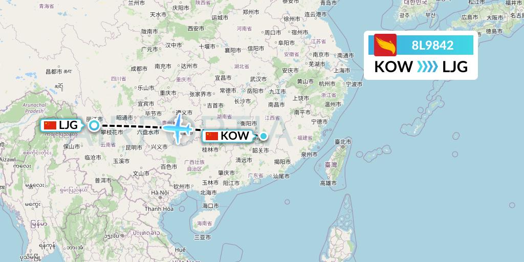 8L9842 Lucky Air Flight Map: Ganzhou to Lijiang