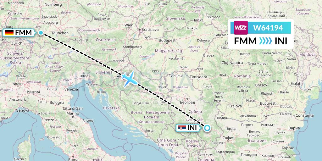W64194 Wizz Air Flight Map: Memmingen to Nis
