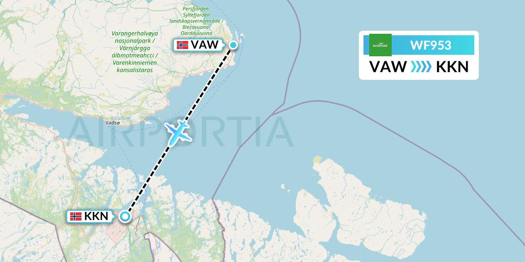 WF953 Wideroe Flight Map: Vardoe to Kirkenes