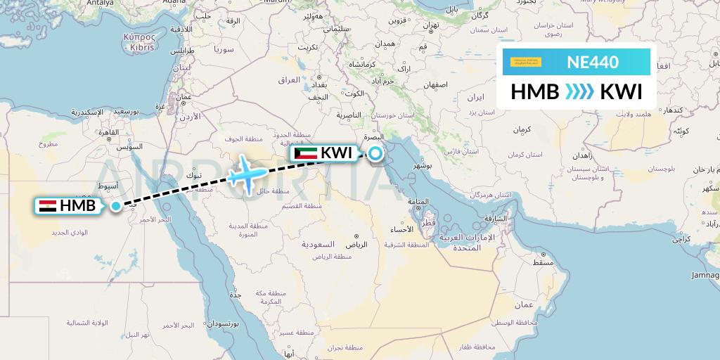 NE440 Nesma Airlines Flight Map: Sohag to Kuwait City